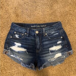 American Eagle Outfitters Women's Ripped Jean Shorts - Dark Blue